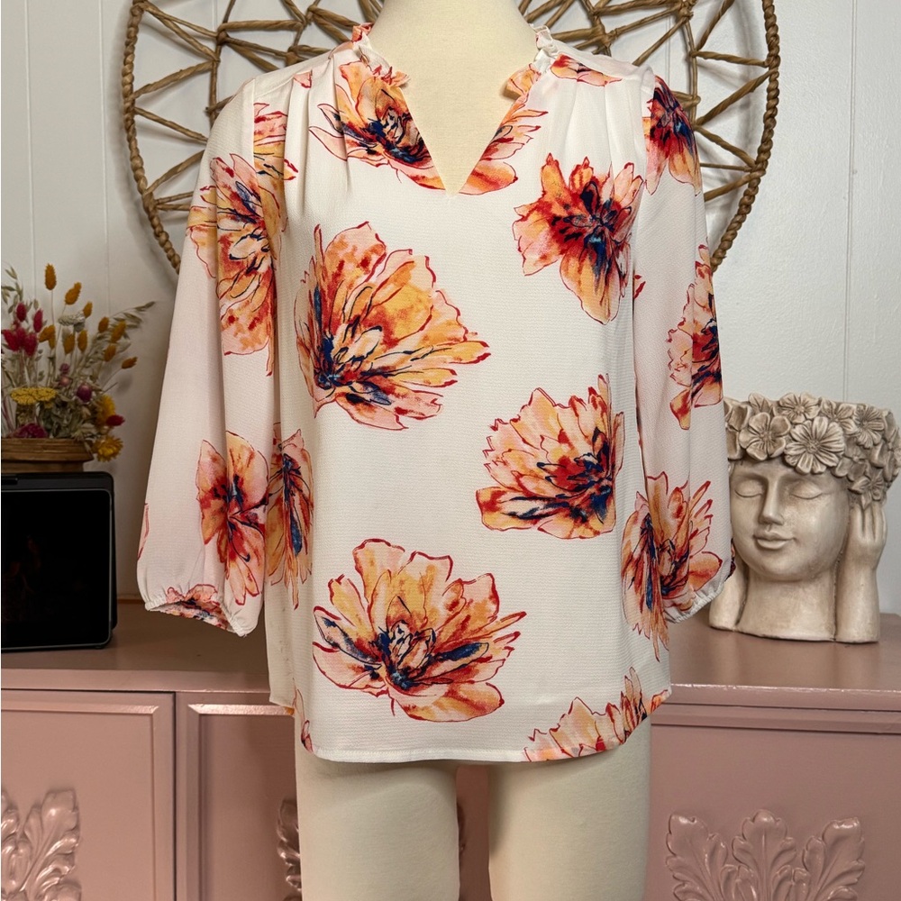 Gibson Floral Blouse - XXS White and Orange